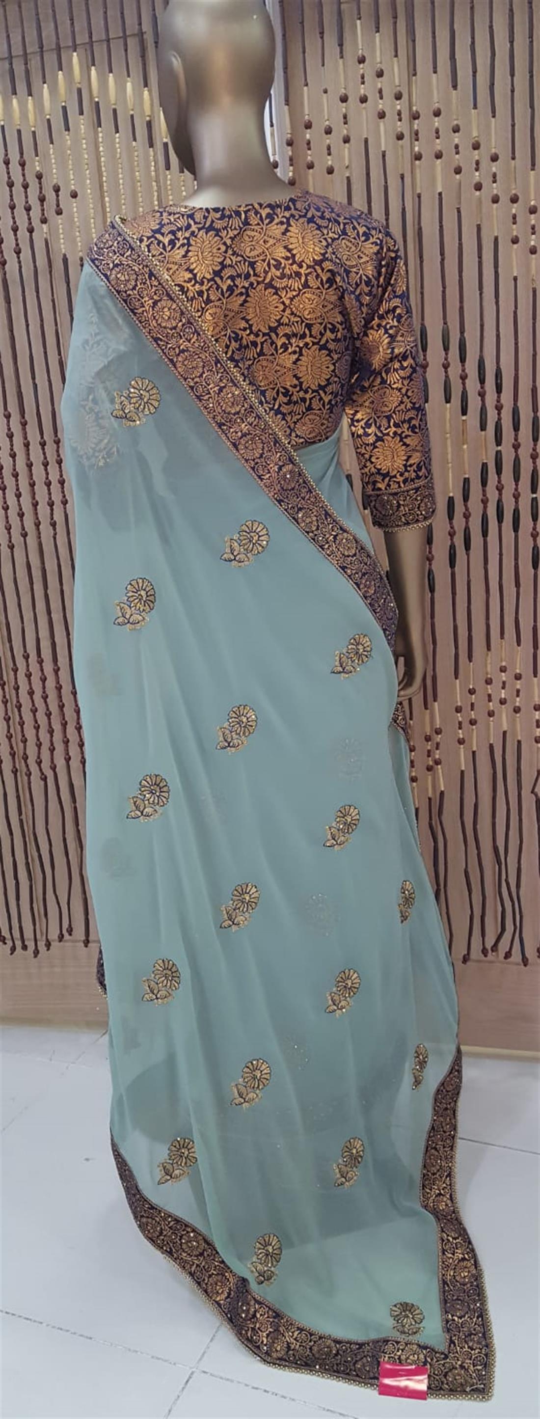 Mint Beaded Georgette Sarees