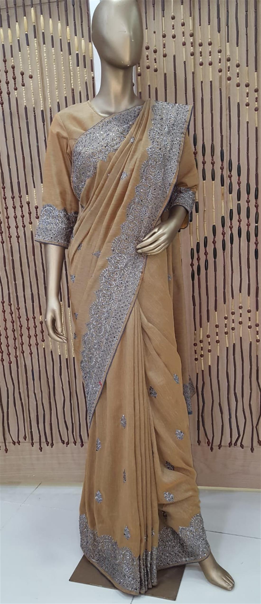 Brown Beaded Silk Sarees