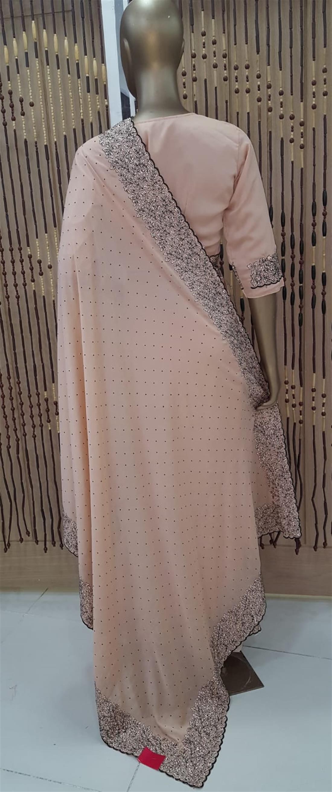 Peach Pink Beaded Crepe Sarees