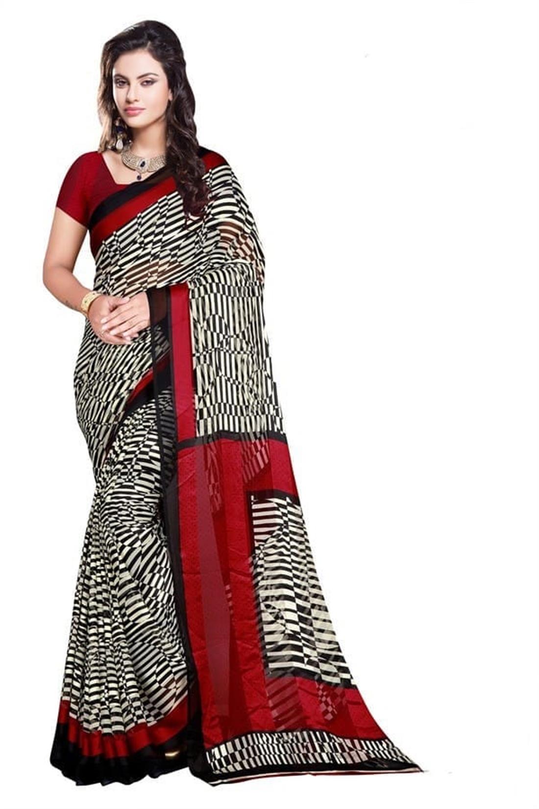 Black & RED Printed Chiffon Sarees