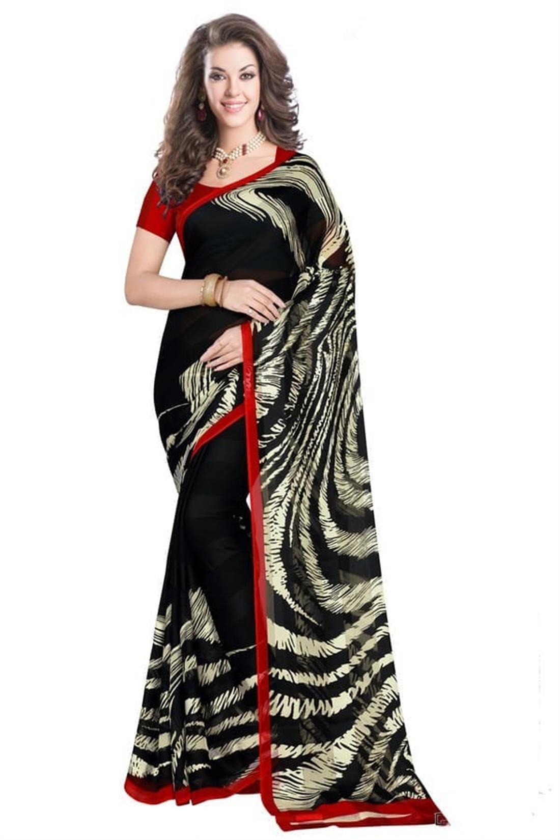 Black & RED Printed Chiffon Sarees