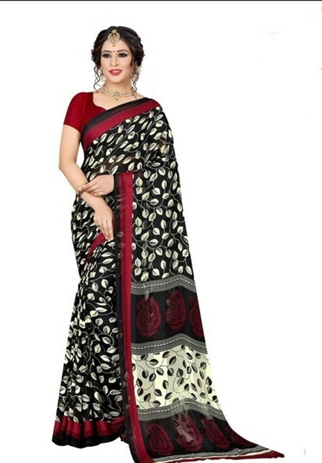 Black & RED Printed Chiffon Sarees