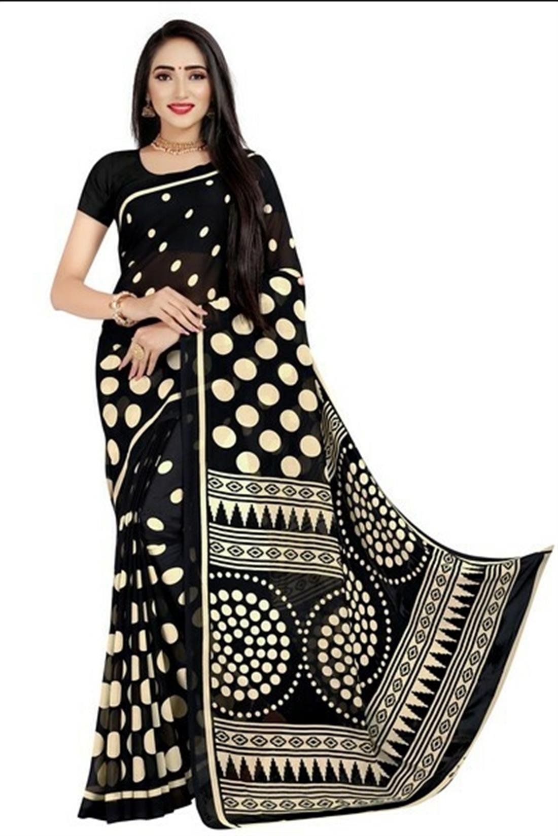 Black & Cream Printed Georgette Sarees