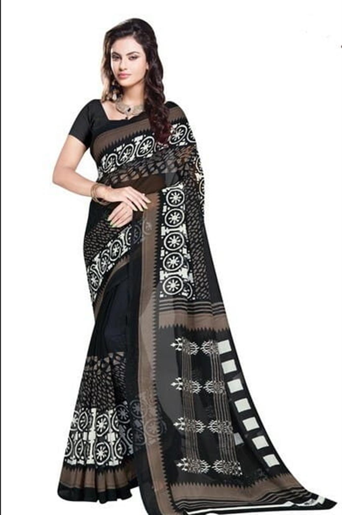 Black & Brown Printed Chiffon Sarees