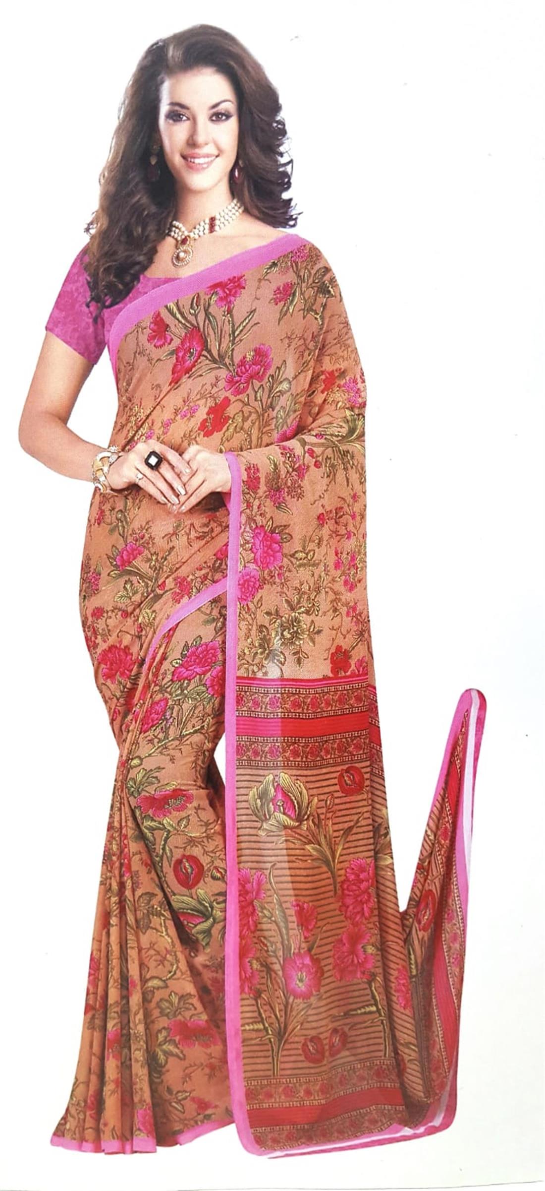 Pink Printed Georgette Sarees