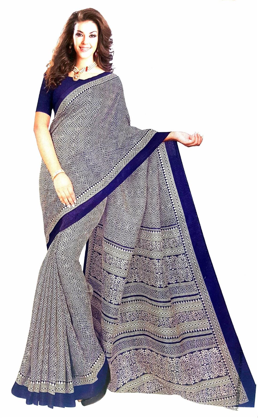 Navy Digital Print Silk Sarees