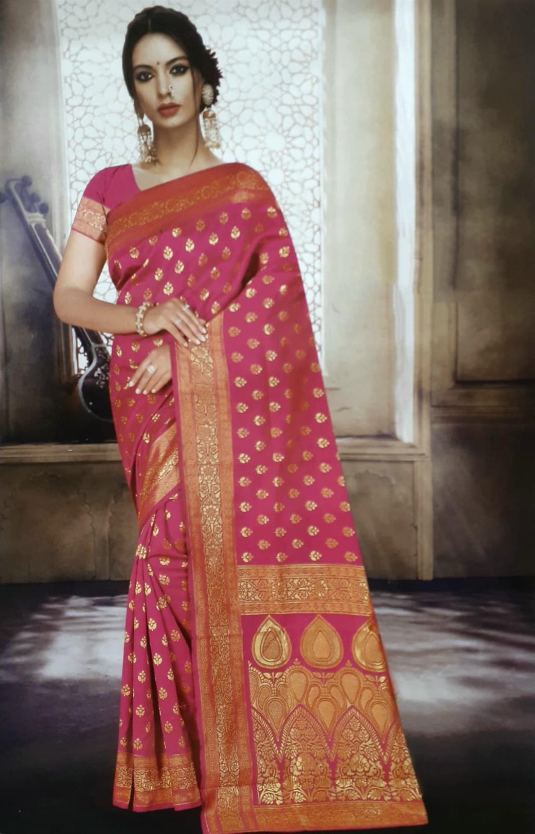 Hot Pink Banarasi Sarees