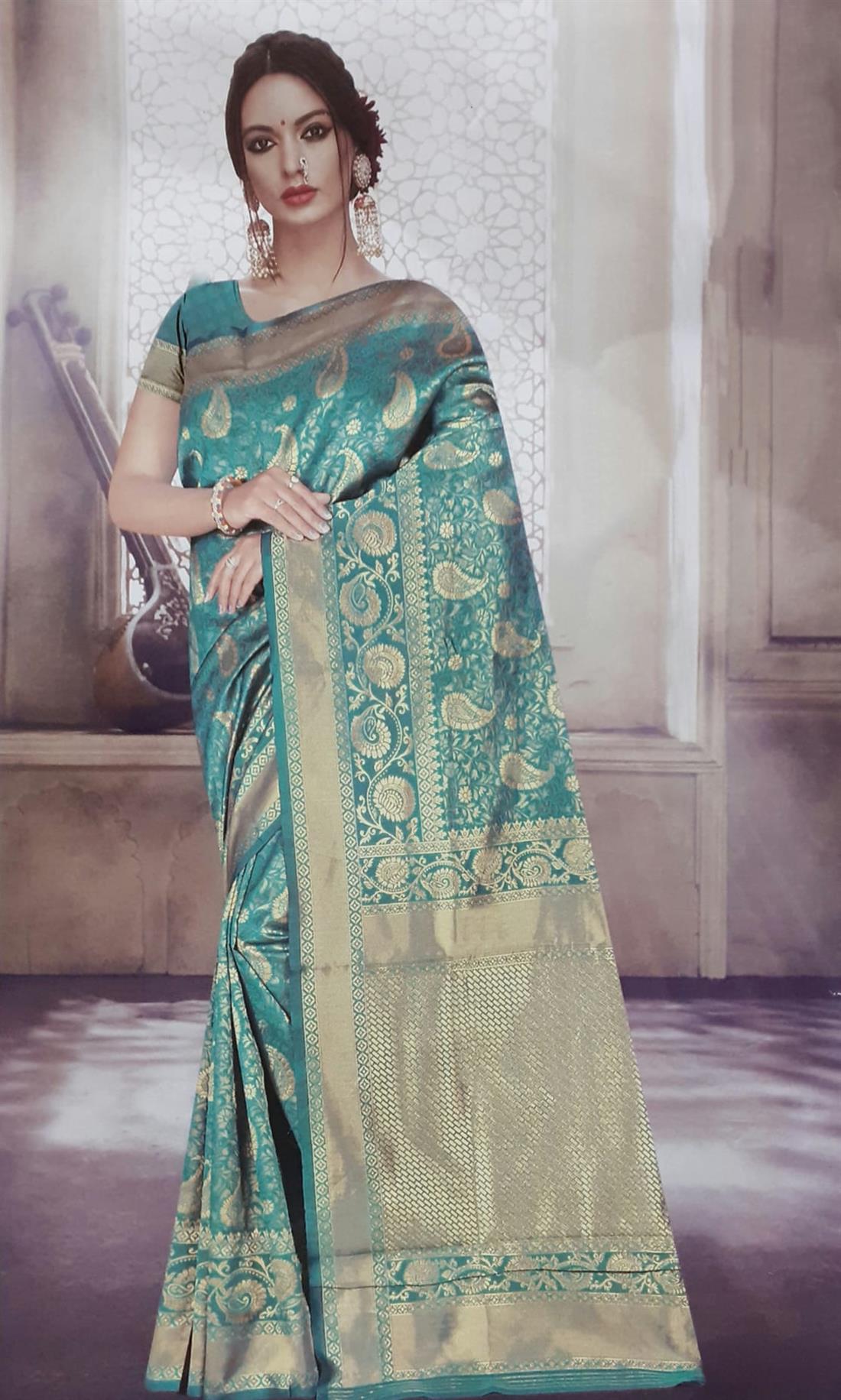 Turquoise Banarasi Sarees