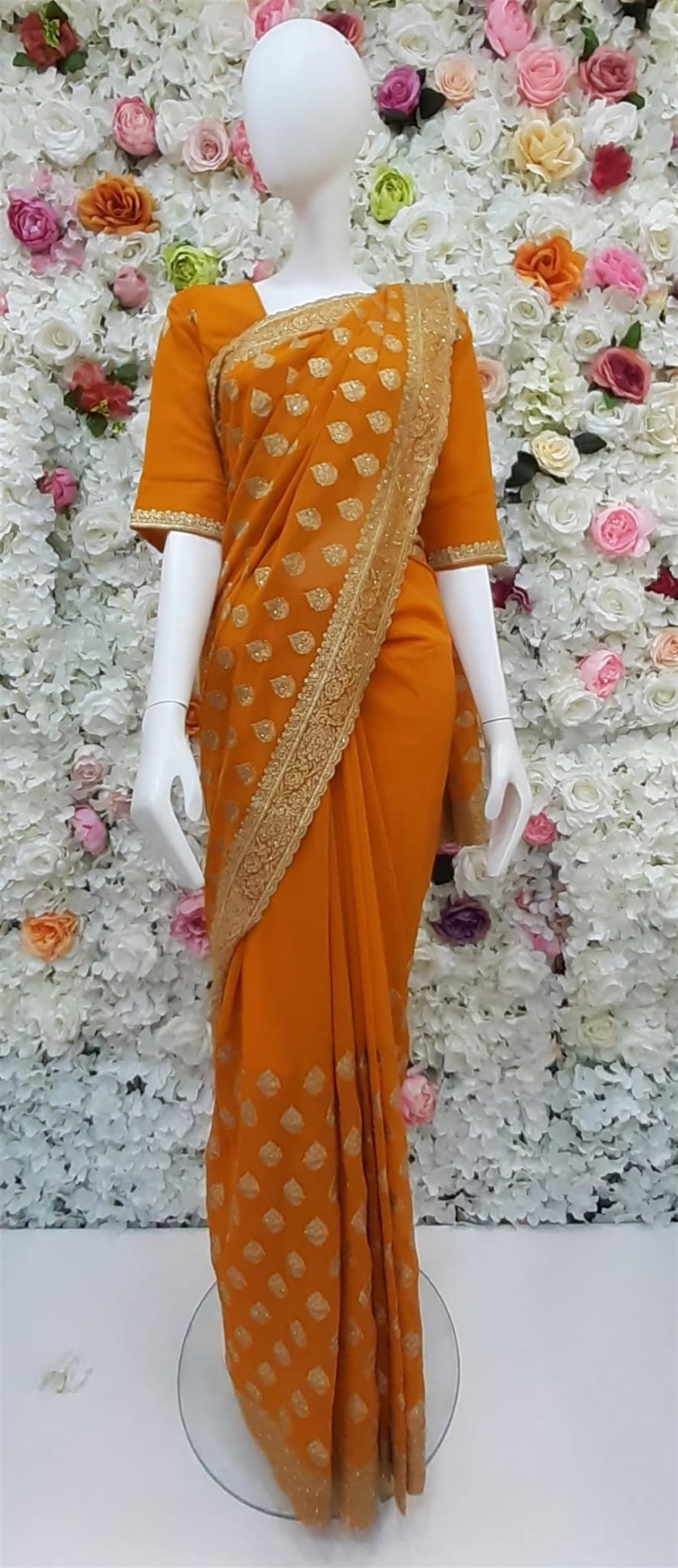Mustard Zari Georgette Sarees