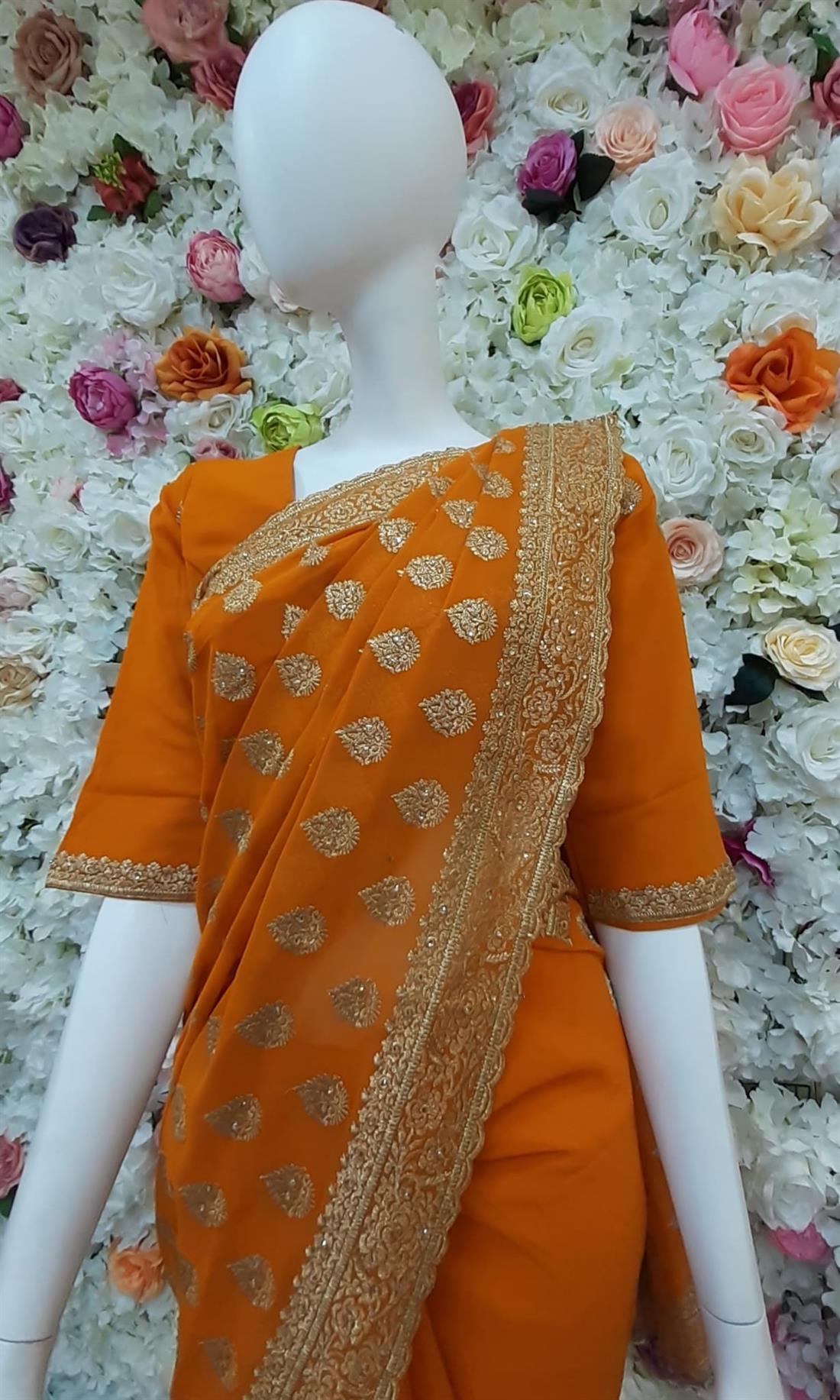 Mustard Zari Georgette Sarees