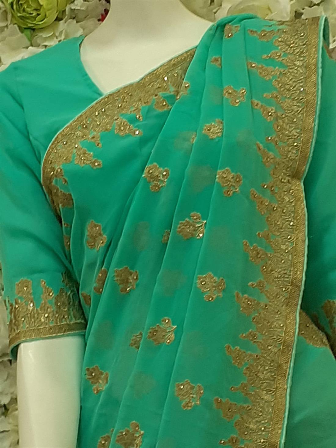 Aqua Blue Zari Georgette Sarees