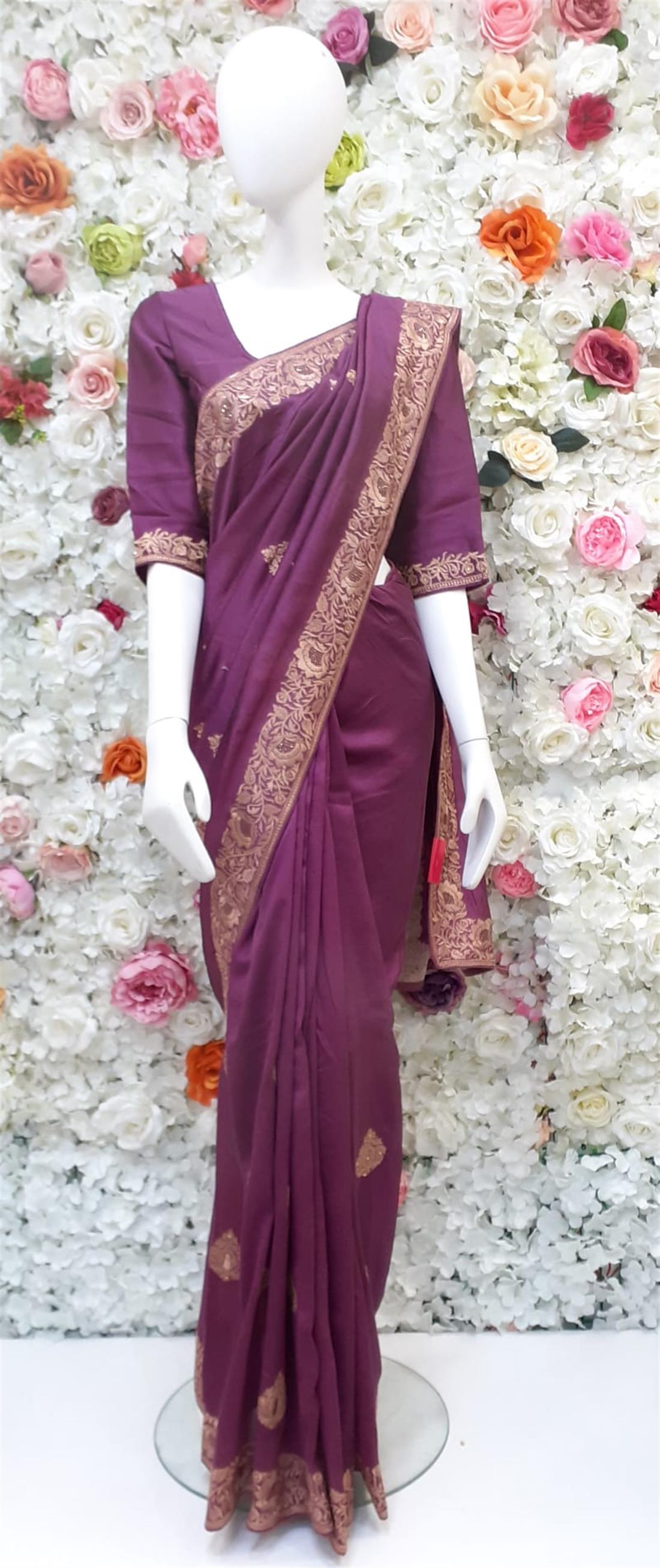 Majenta Art Dupion Silk Saree with Kasab and Bid Work Embroidary