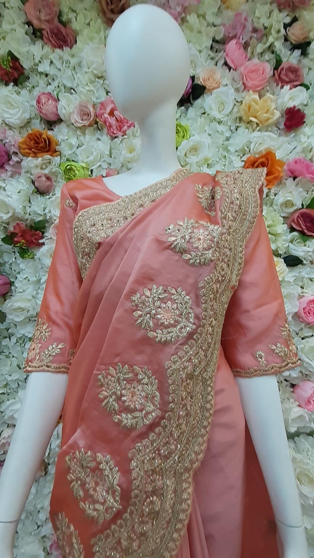 Peach Organza Sarees