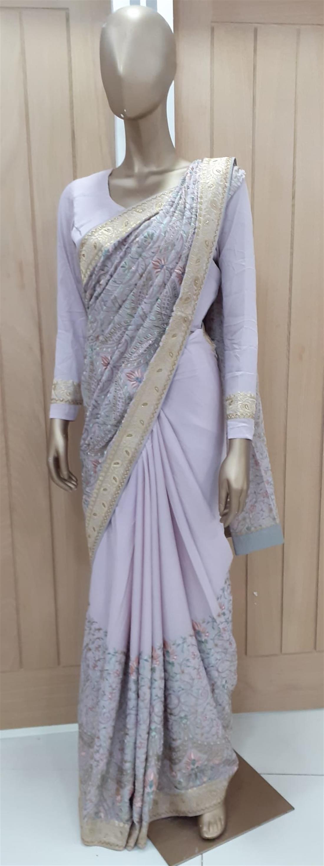 Grey Zari Chiffon Sarees