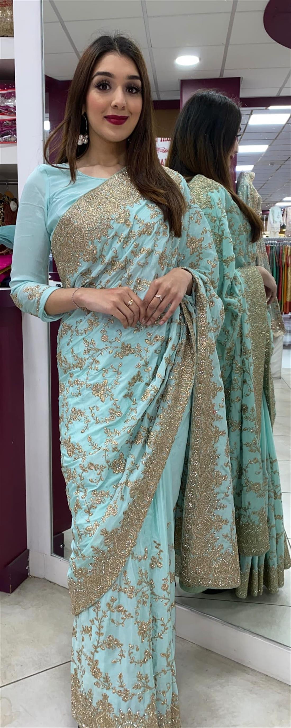 Powder Blue Beautiful Silk ,zari and Tilla Fine Work Embroidary Saree