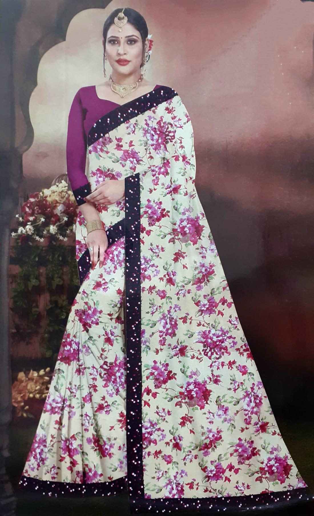 Cream & Majenta Georgette Sarees