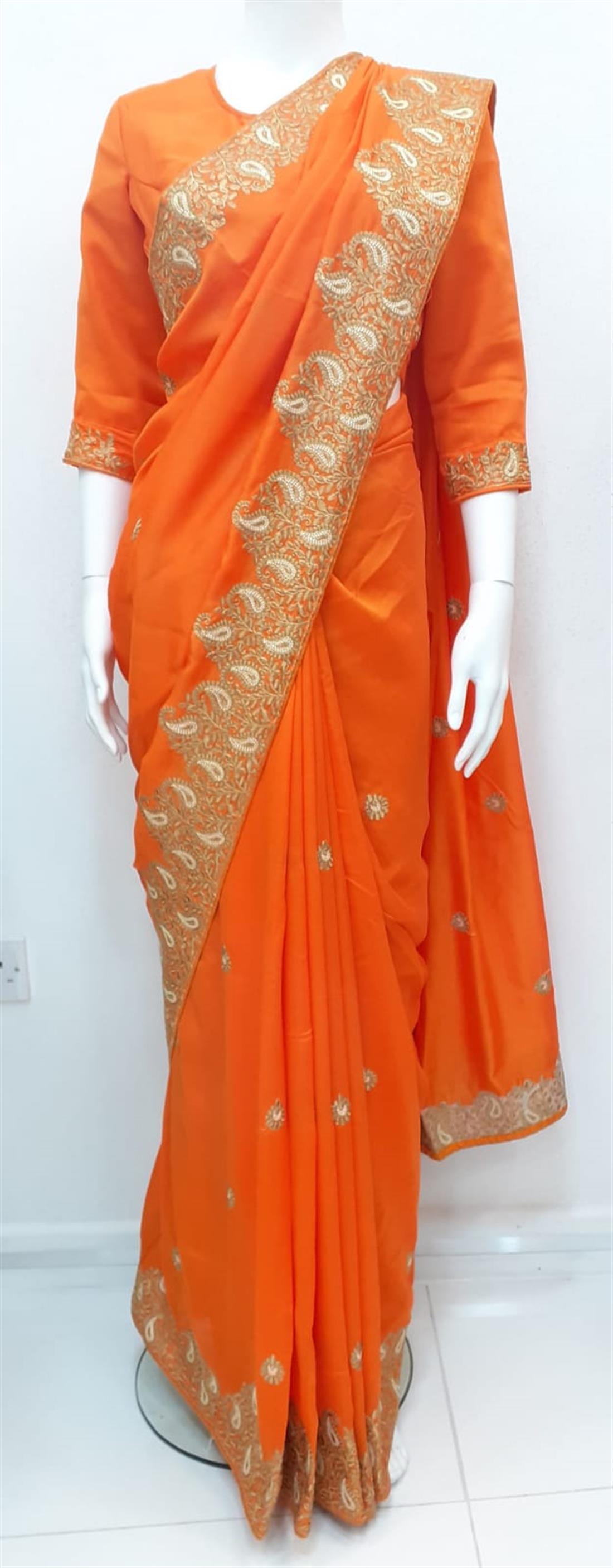 Burnt Orange Raw Silk Sarees