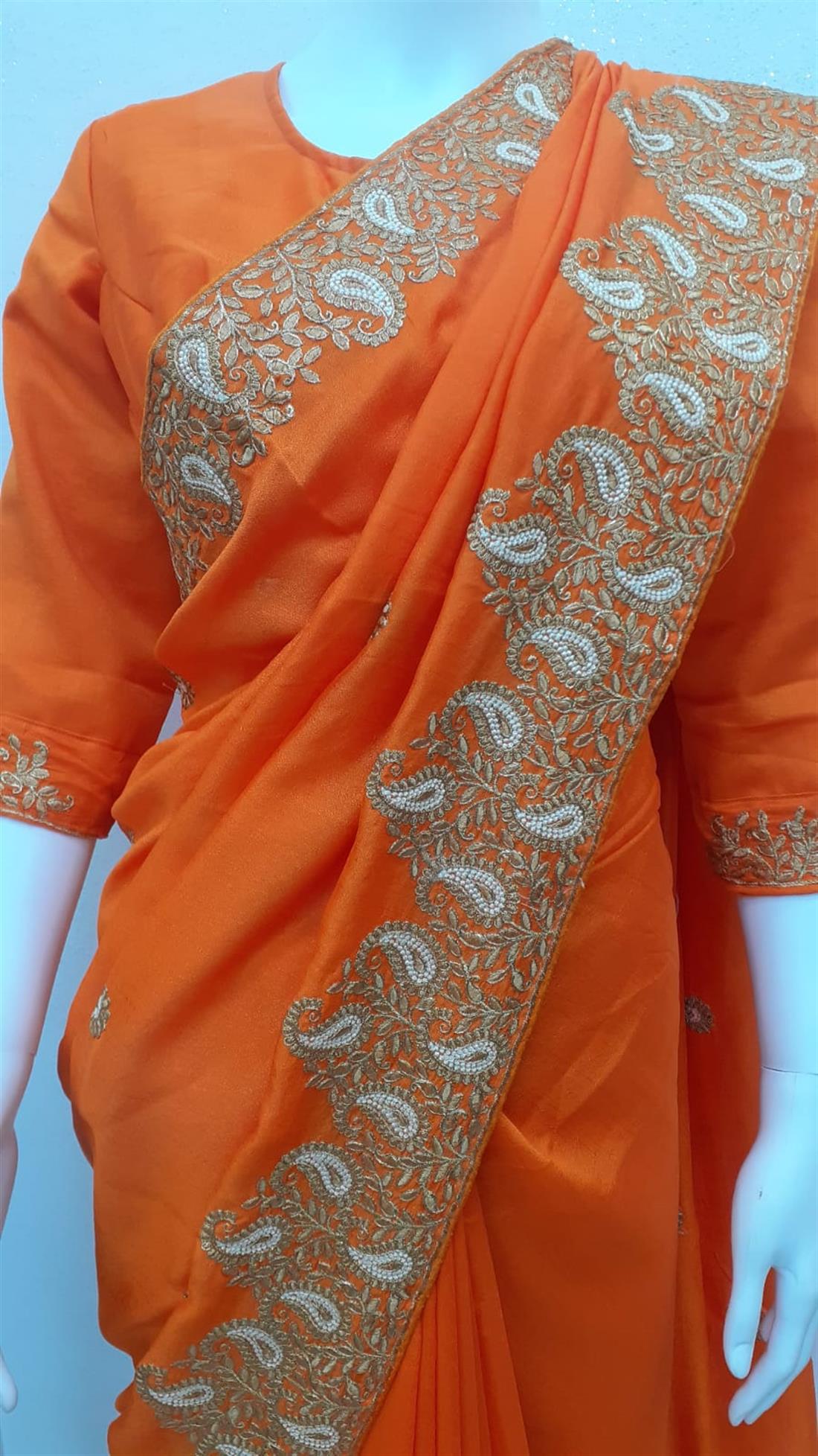 Burnt Orange Raw Silk Sarees