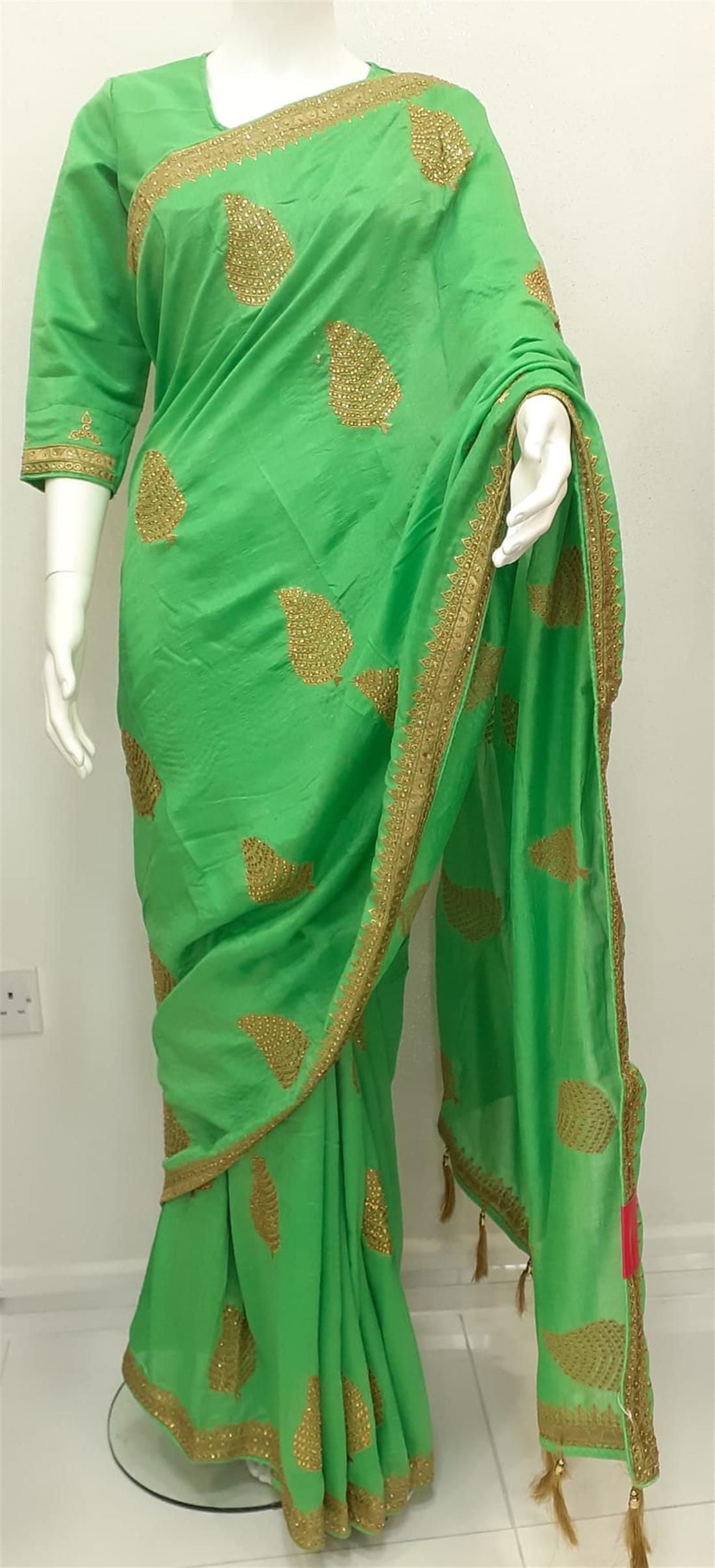Lime Green Beautiful Rawsilk Saree with Fringes