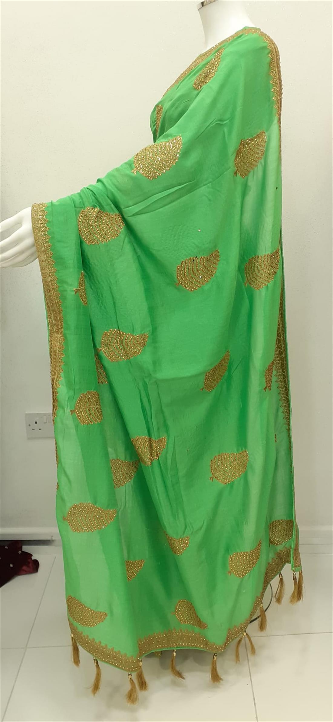 Lime Green Beautiful Rawsilk Saree with Fringes