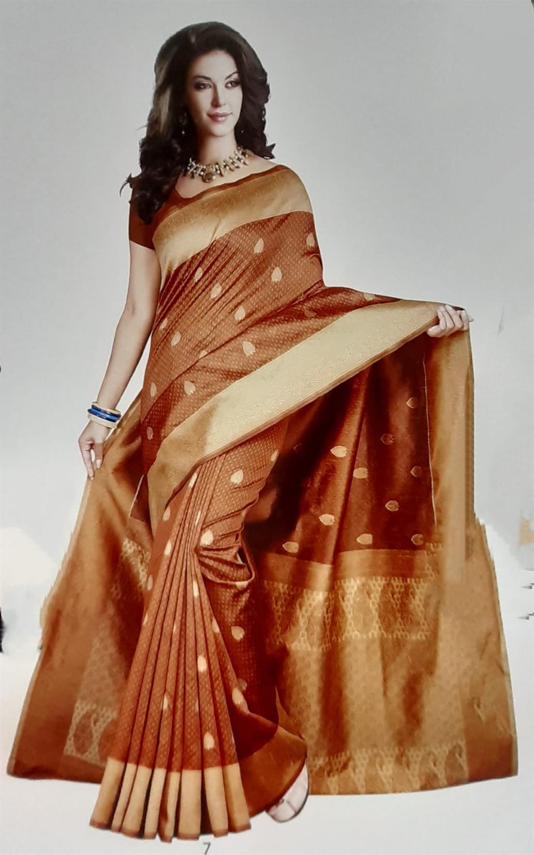 Burnt Orange Digital Print Silk Sarees