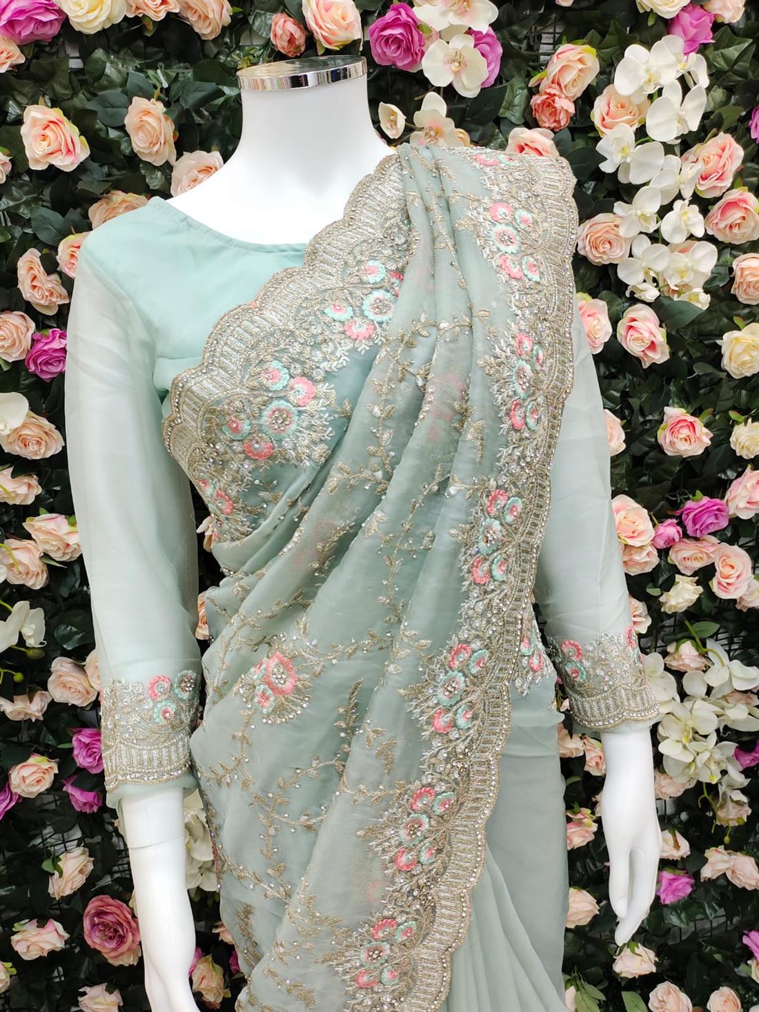 Powder Blue Organza Sarees