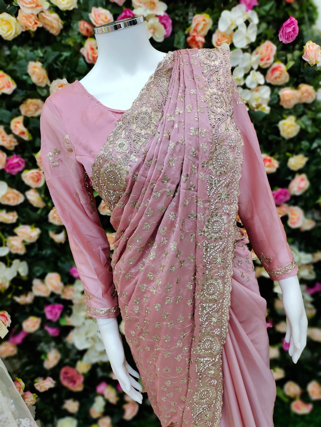 Dusty Pink Organza Sarees