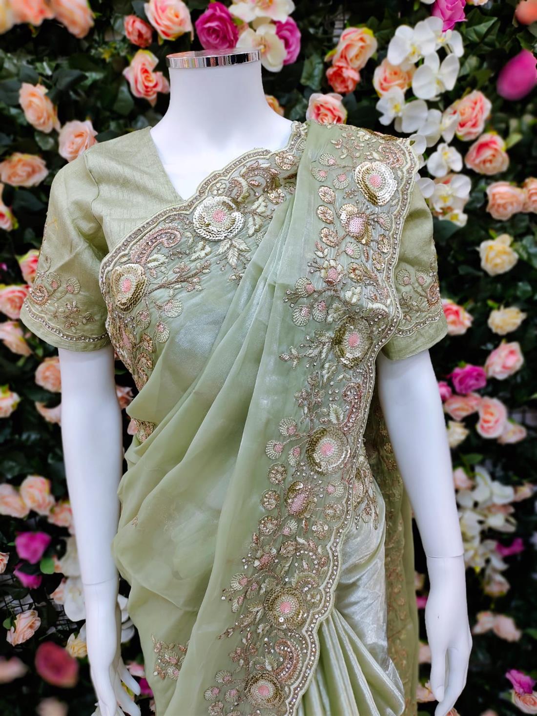 Mint Organza Sarees