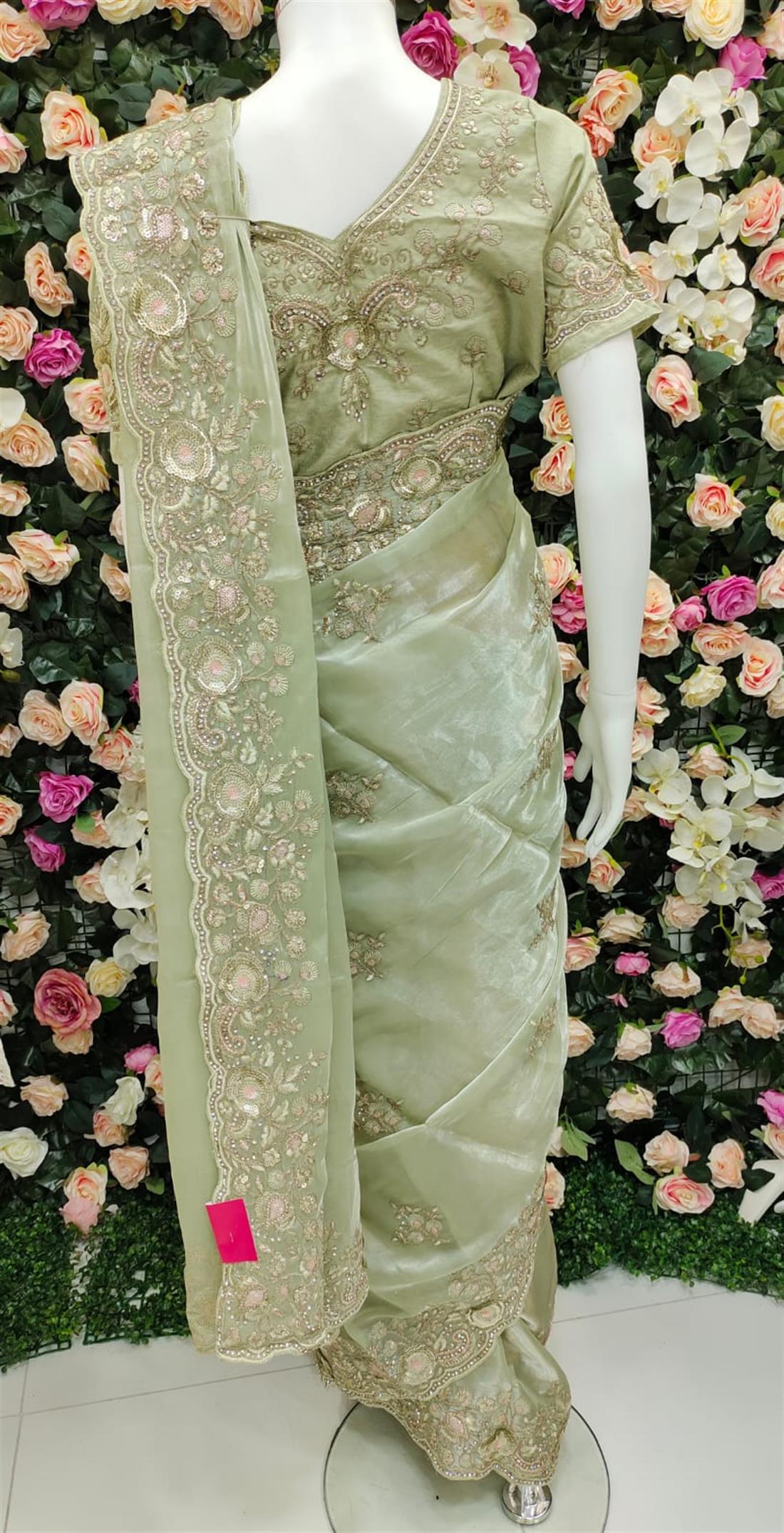Mint Organza Sarees