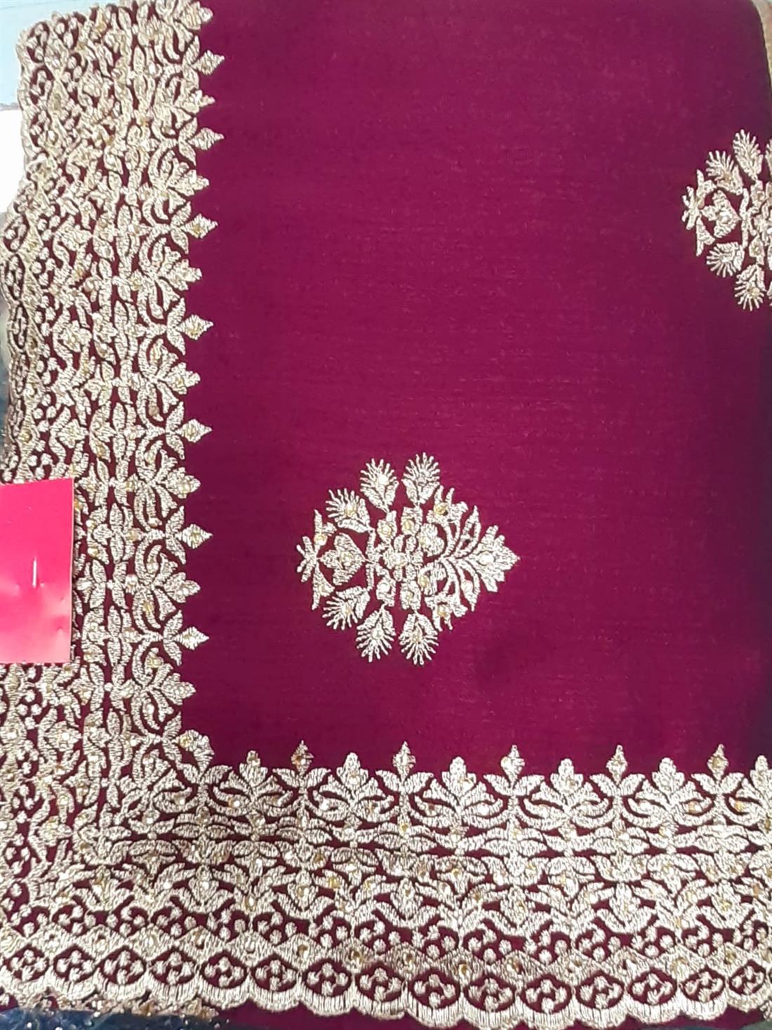 Plum Raw Silk Saree with Zari and Bid Work Embroidary Border