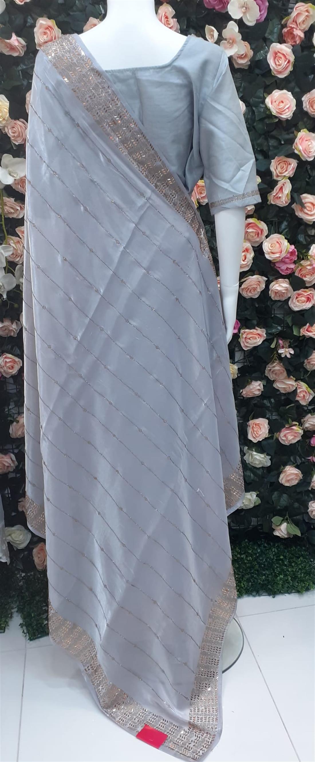 Ice Blue Embroidered Organza Sarees