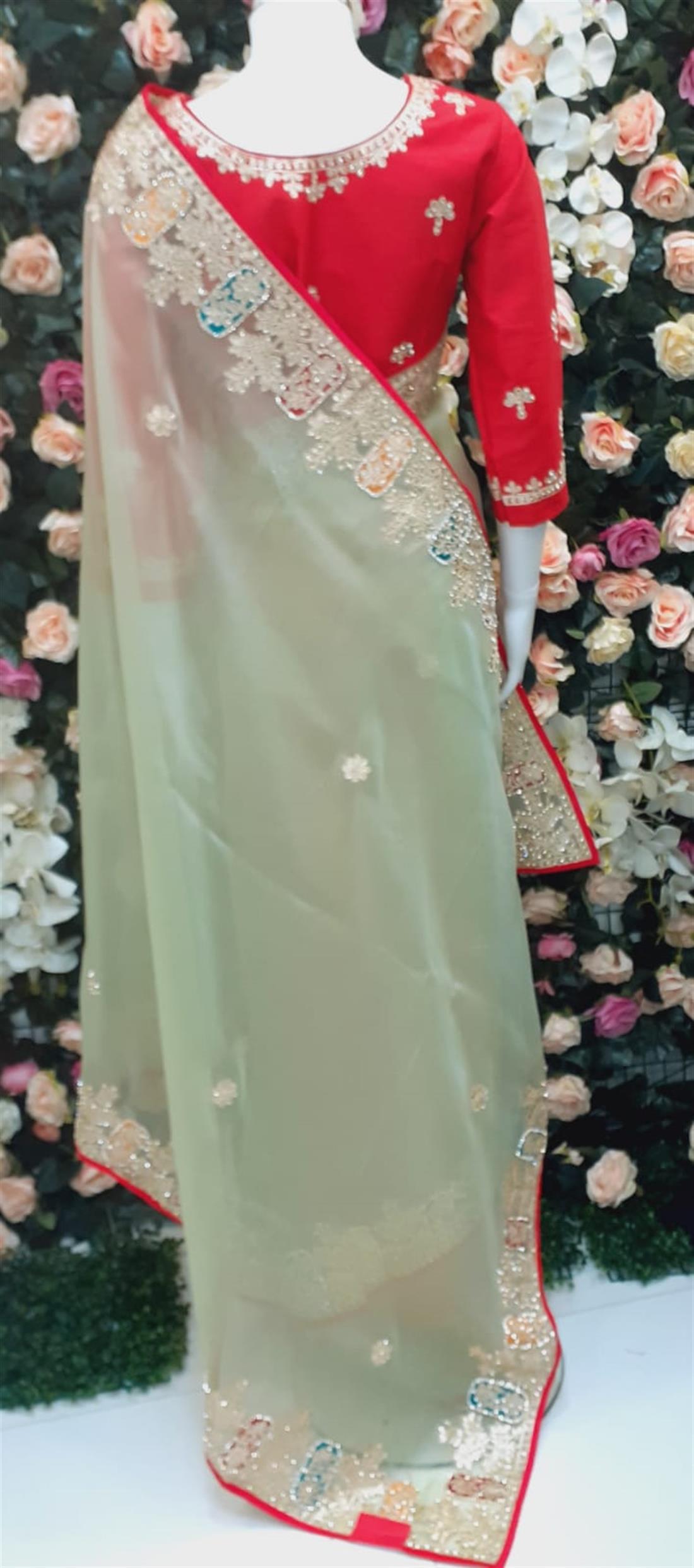 Mint & Coral Raw Silk Sarees