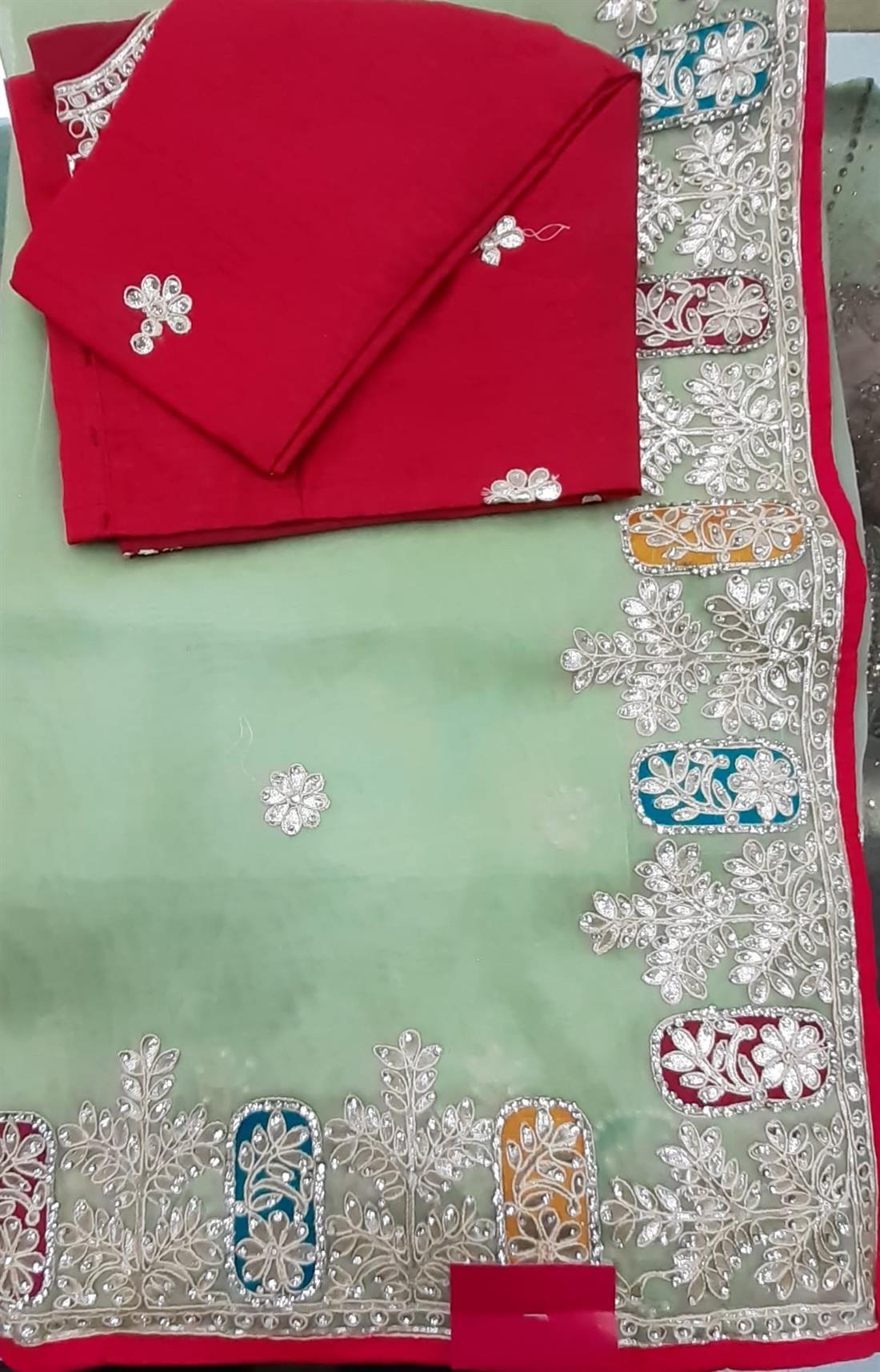 Mint & Coral Raw Silk Sarees