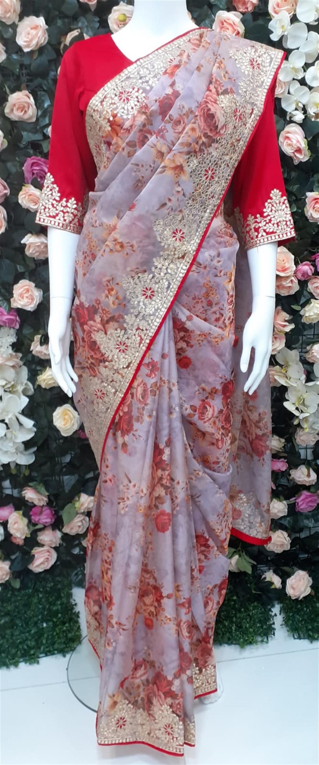 Lavender & RED Organza Sarees