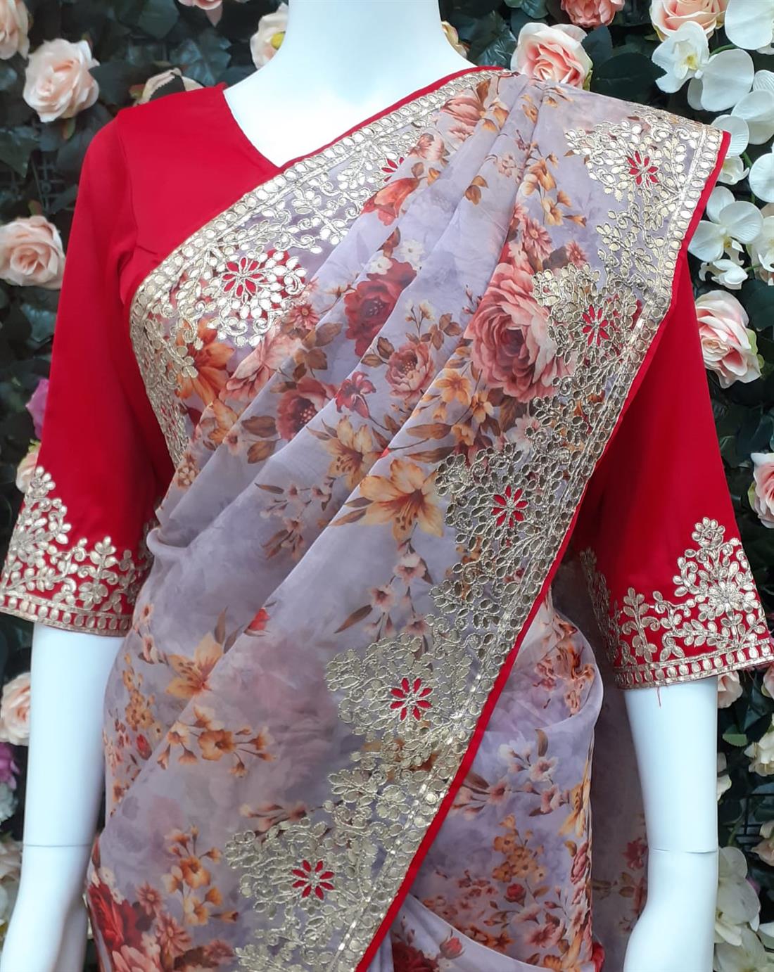 Lavender & RED Organza Sarees
