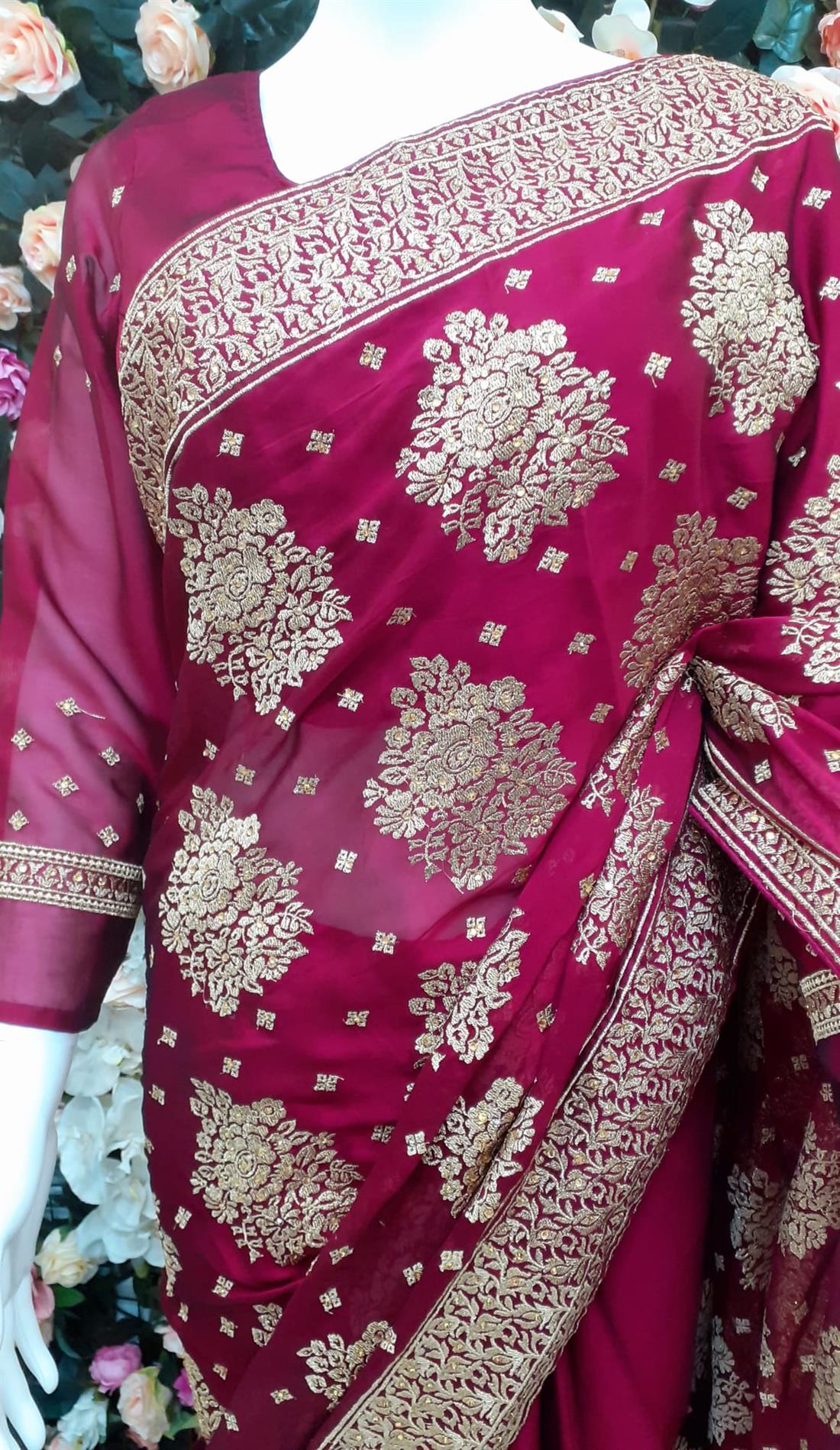 Majenta Stone Work Silk Sarees