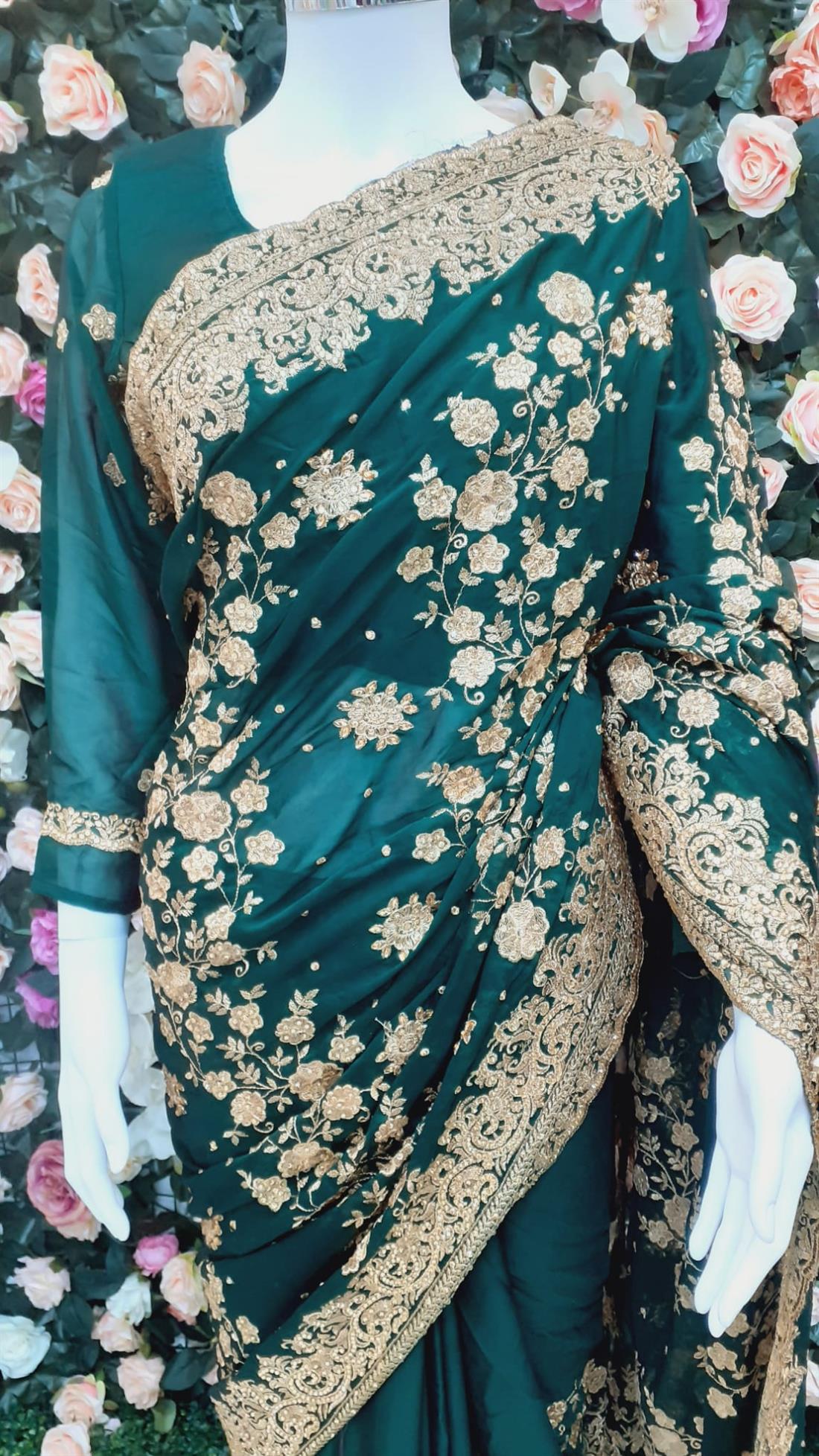 Dark Green Stone Work Silk Sarees