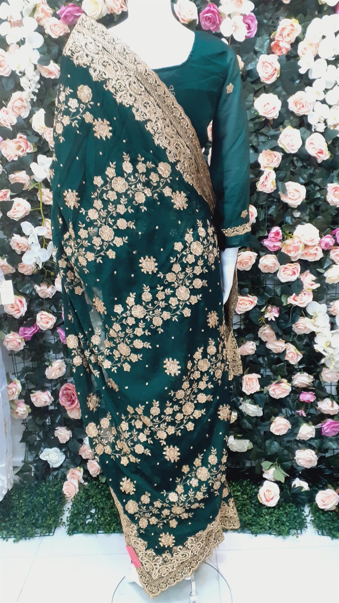 Dark Green Stone Work Silk Sarees