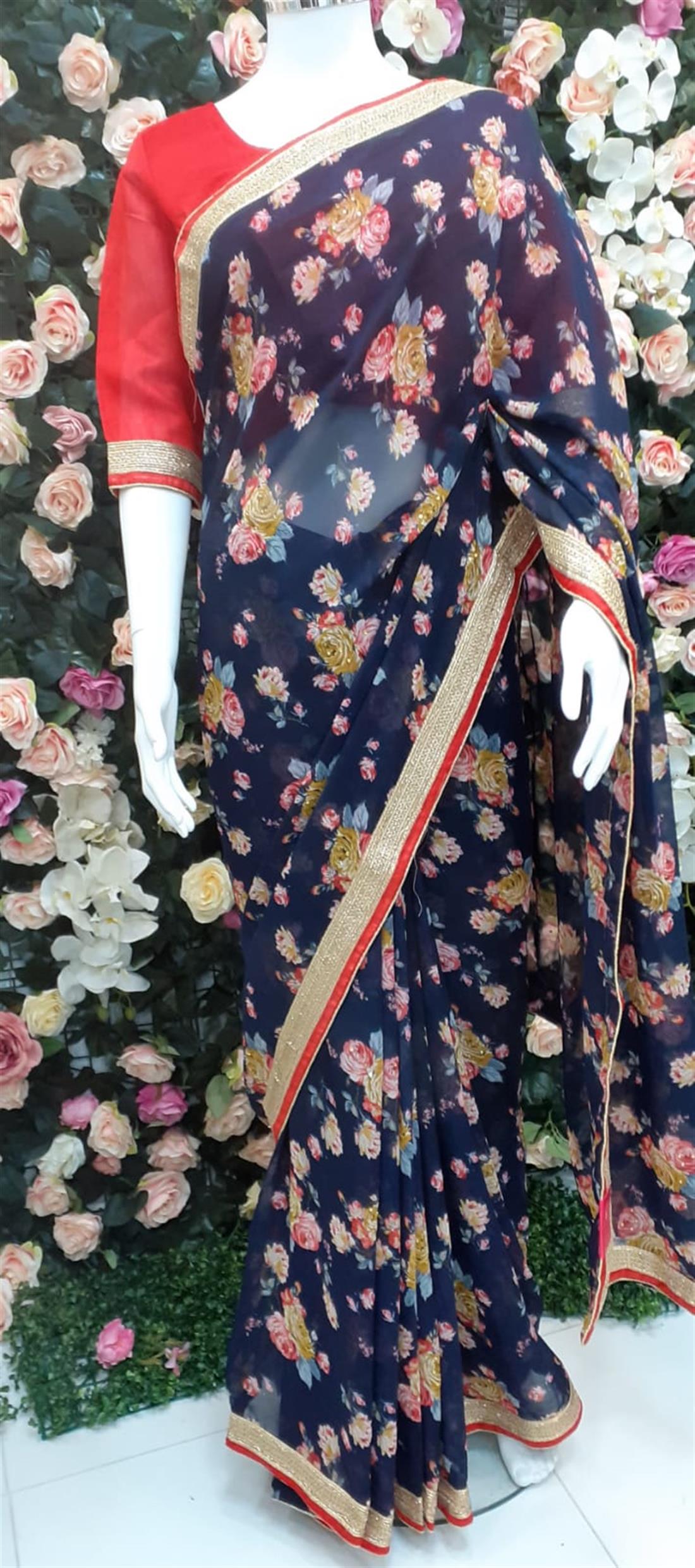 Navy & RED Georgette Sarees