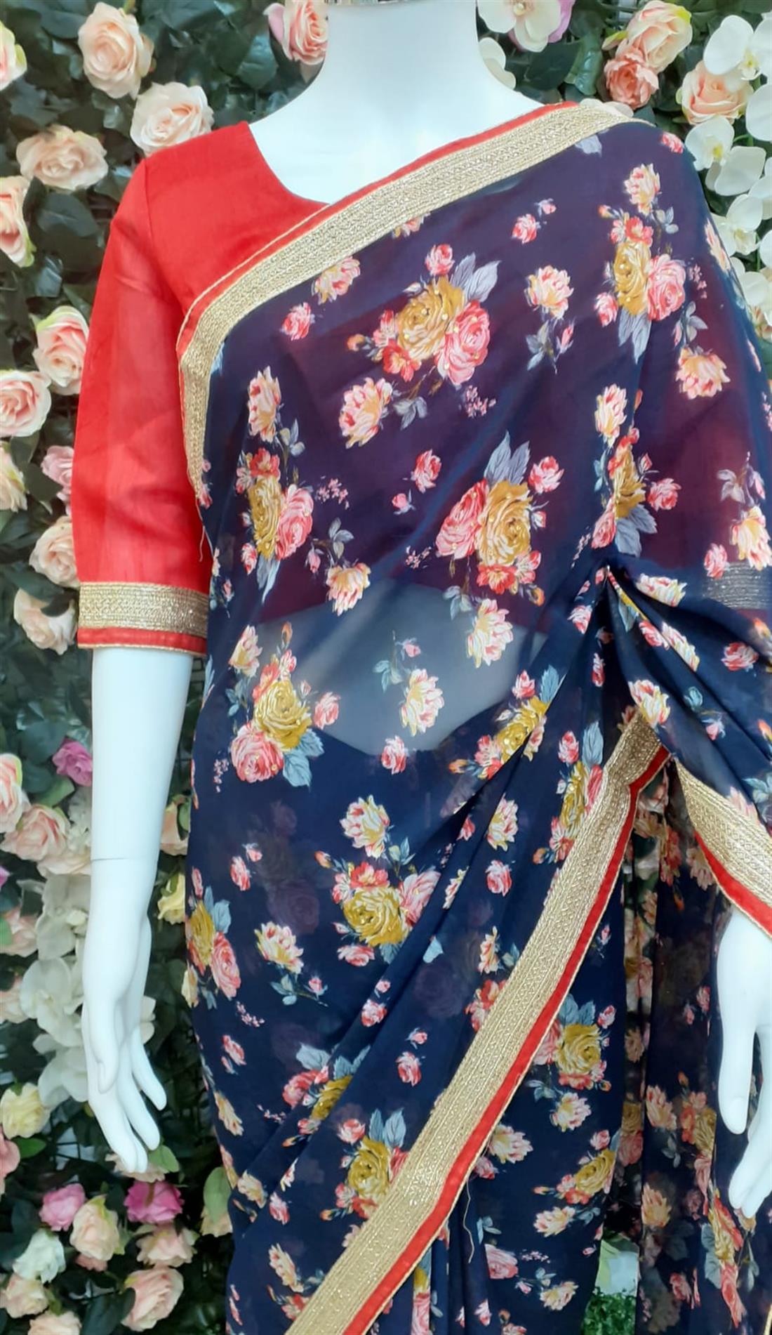 Navy & RED Georgette Sarees