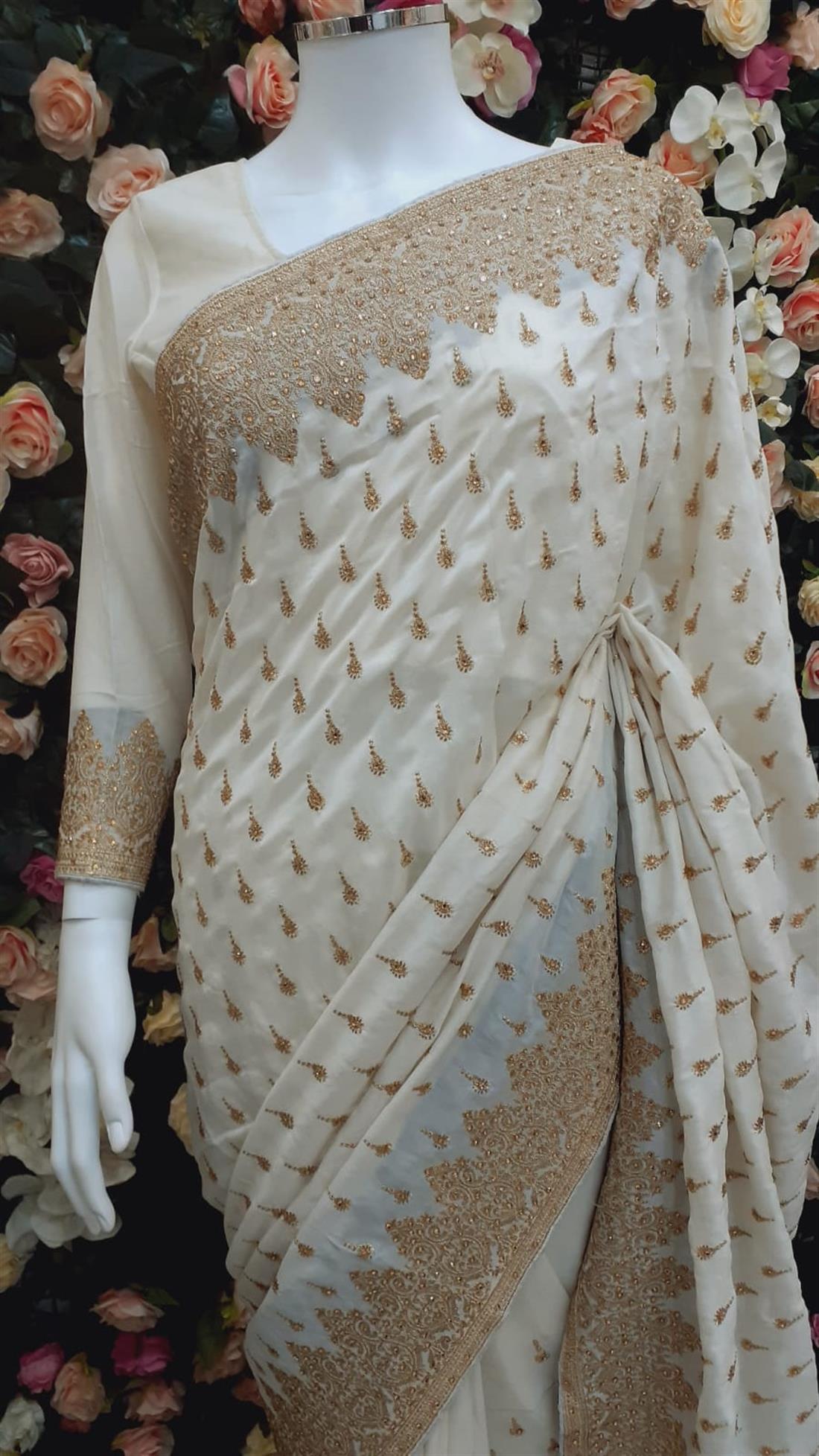 Off White Raw Silk Sarees