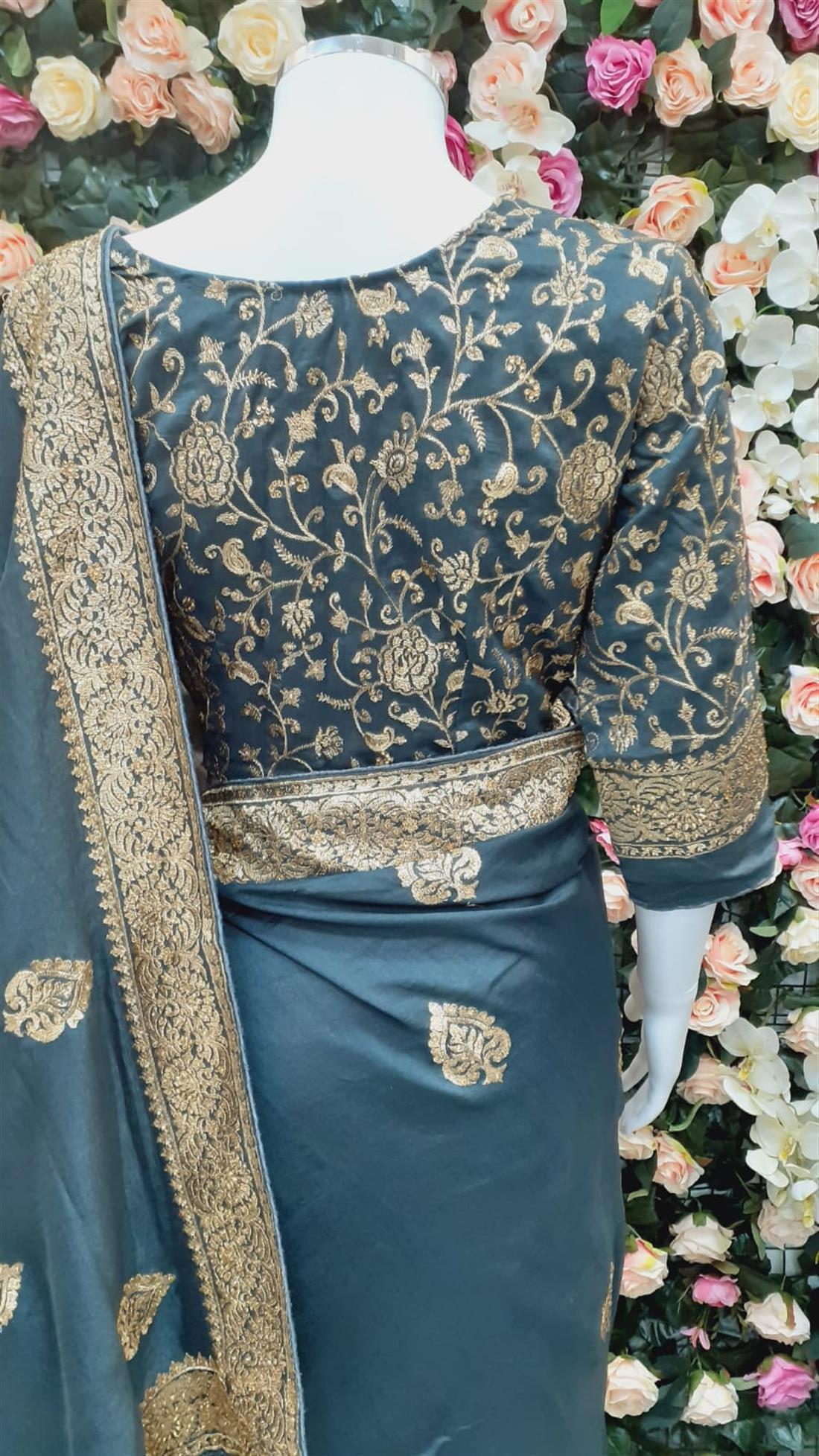 Grey Black Raw Silk Saree