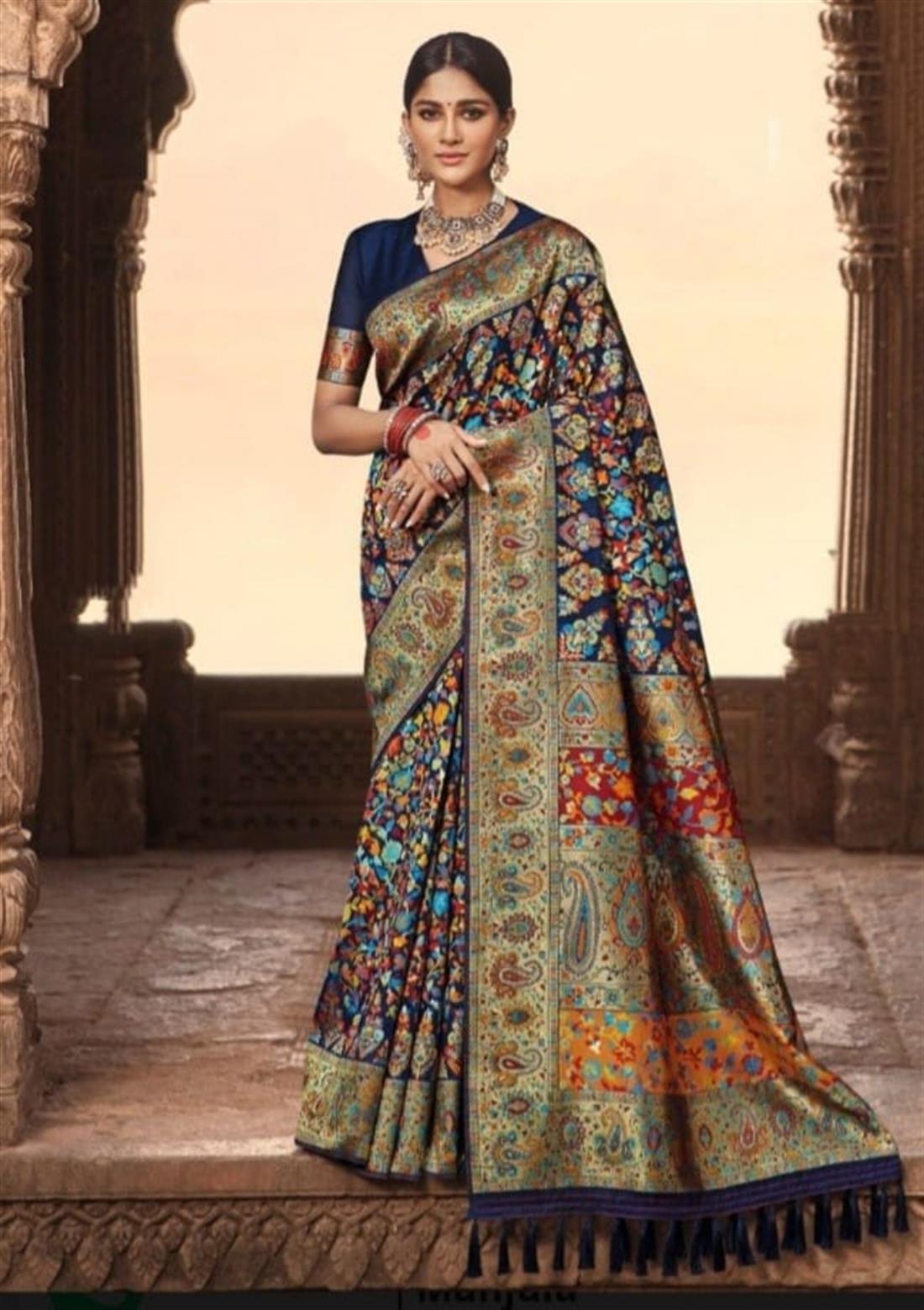 Navy Digital Print Banarasi Sarees