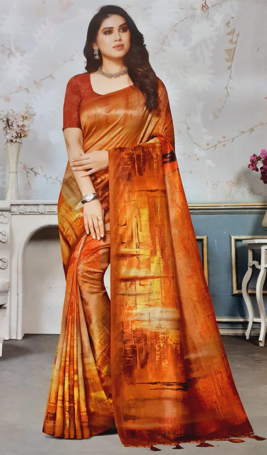 Yellow Banarasi Silk Saree with Digital Printed Work