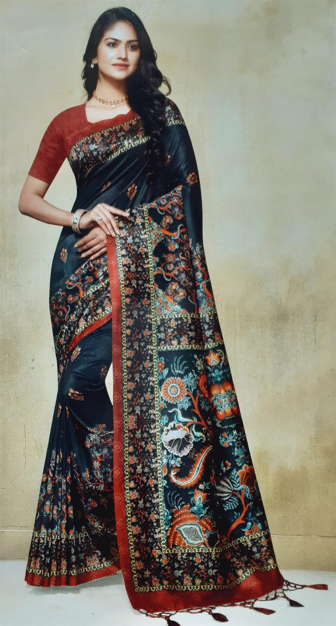 Black Digital Print Banarasi Sarees