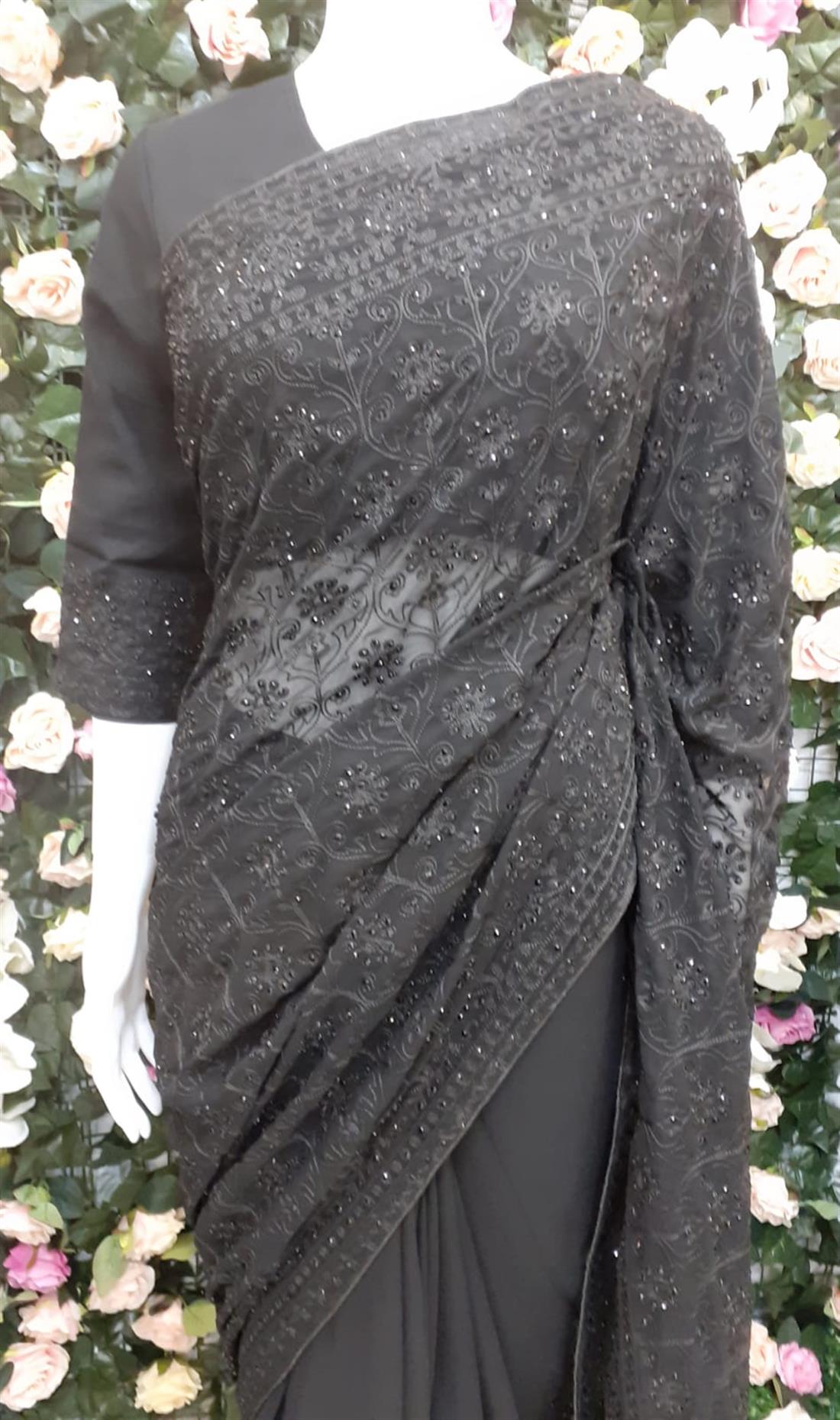 Black Stone Work Georgette Sarees
