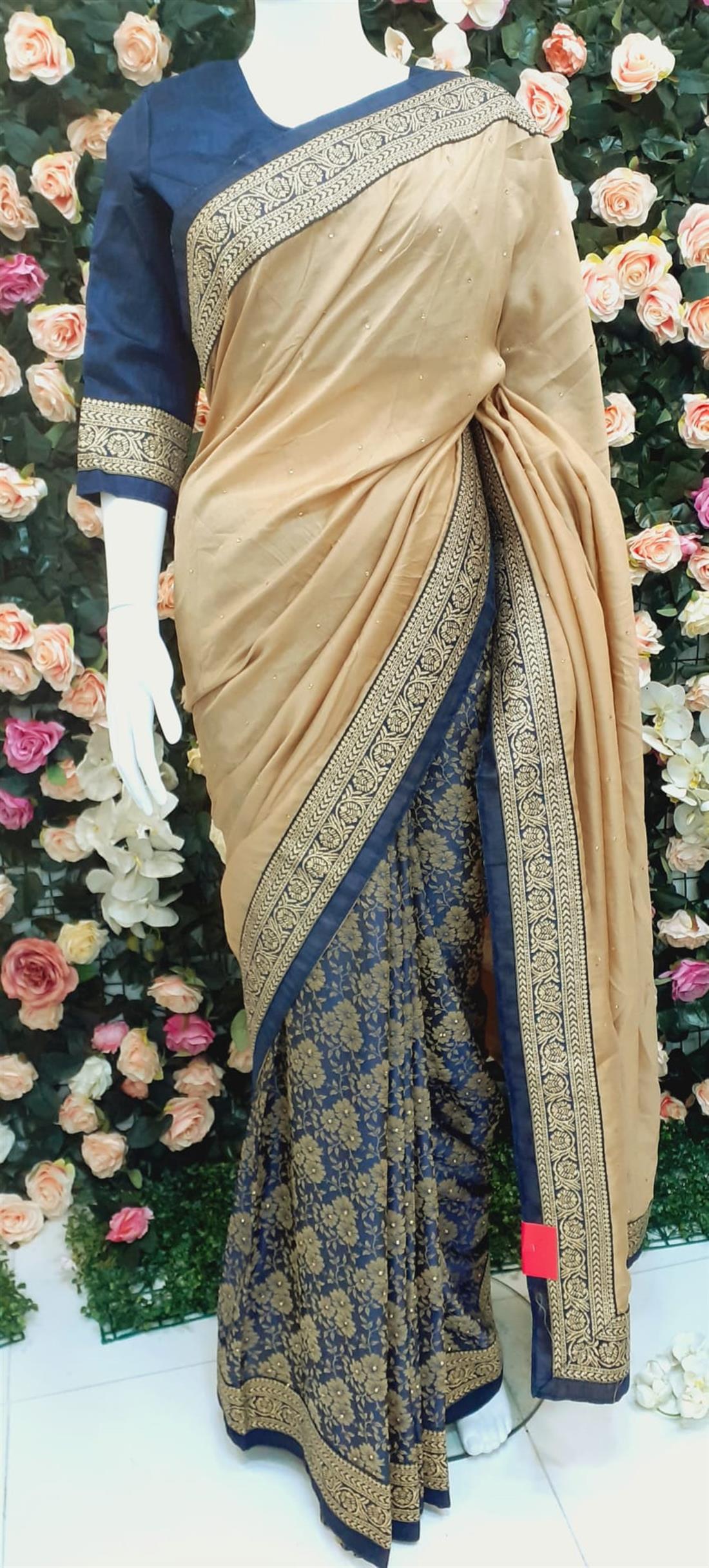 Gold & Navy Raw Silk Sarees