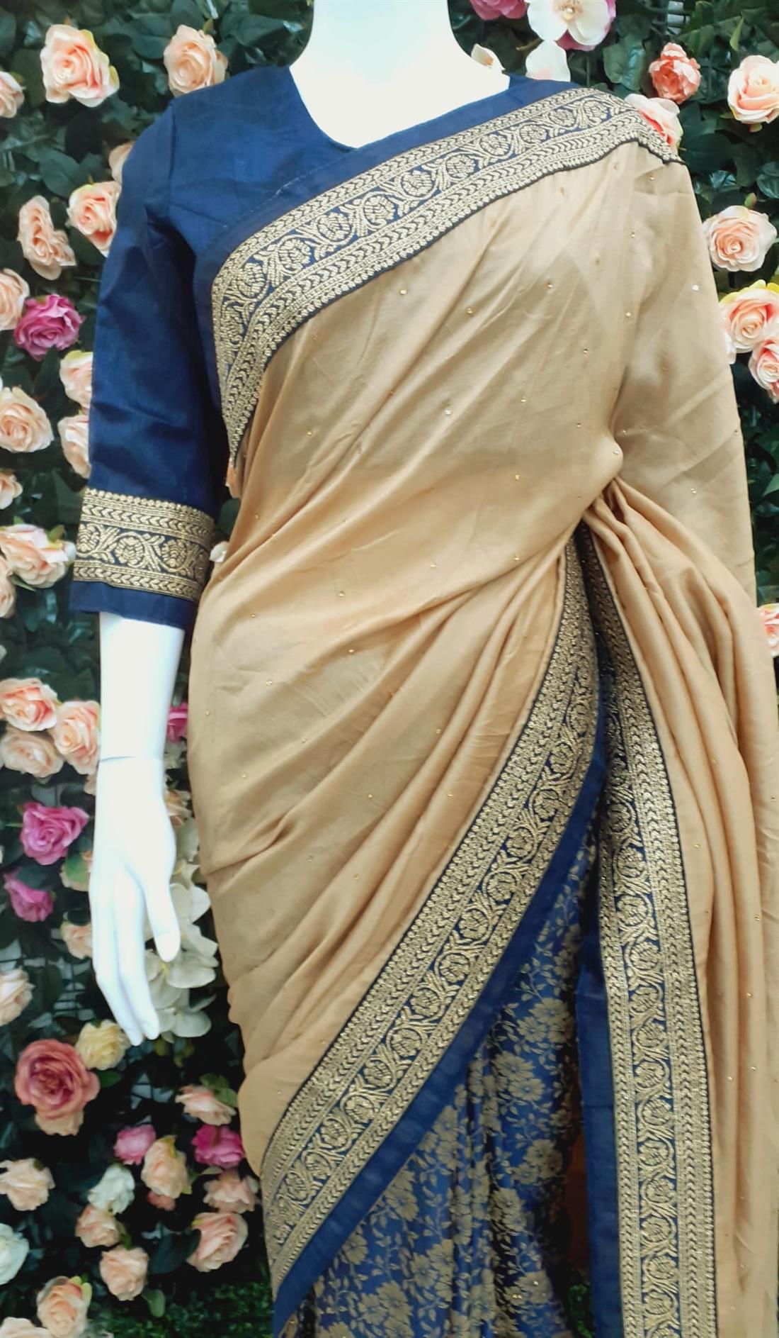 Gold & Navy Raw Silk Sarees