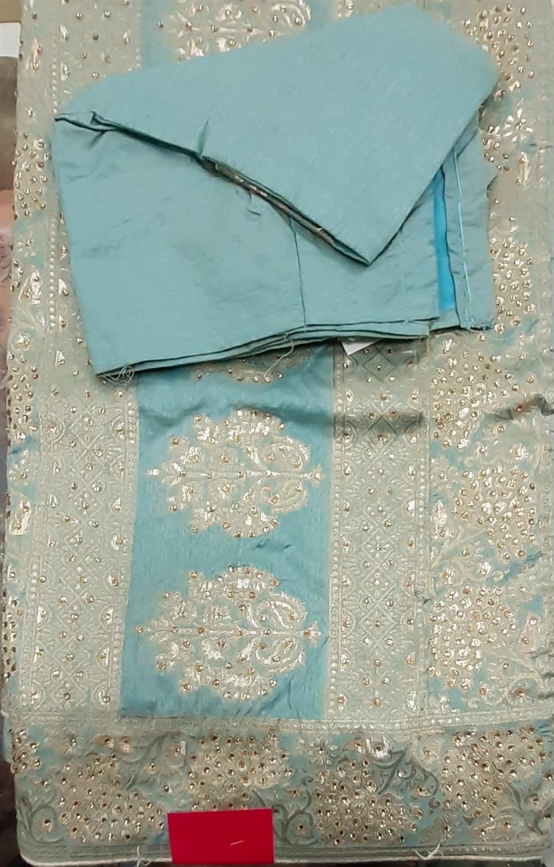 Aqua Blue Digital Print Banarasi Sarees