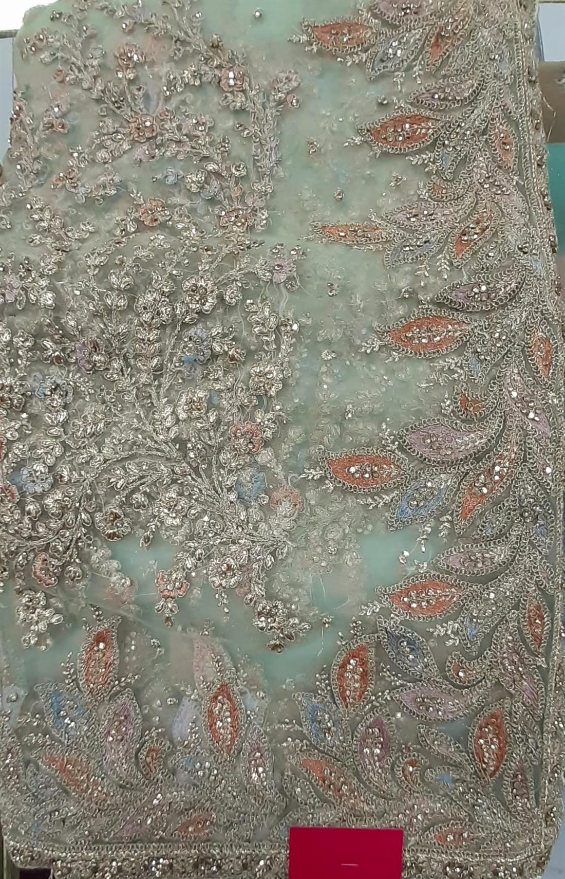 Mint Net Saree with Thread and Stone Work